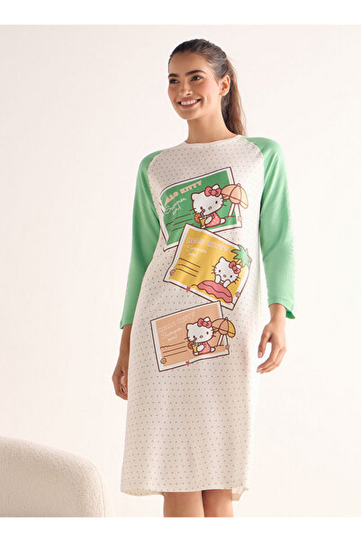 FAV فستان نوم قطني بطبعة هالو كيتي وأكمام ثلاثة أرباع