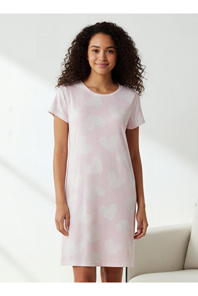 FAV طقم من قطعتين - فستان نوم قطني بأكمام قصيرة وطبعة زهور