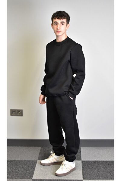 Banadamoda Unisex Relax Fit Cotton 3 Thread Soft Textured Fleece Inside Crew Neck Sweatshirt Set