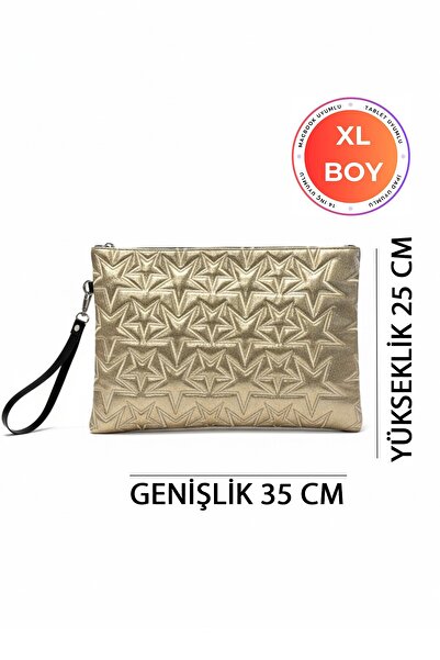 BAHELS Star Patterned Gold XL Portfolio Bag Compatible with MacBook and Tablets