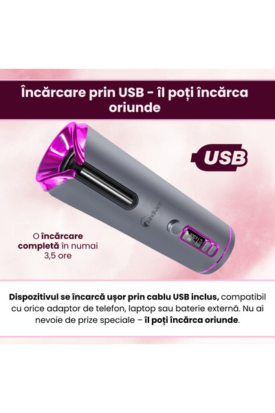 KindKare Wireless Automatic Hair Curler, USB Charging, LCD, 6 Temps, 11 Timers, Ceramic & Tourmaline