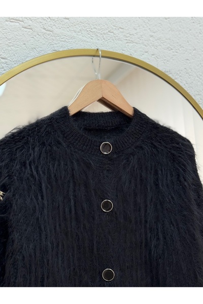 MİHRA STORE Dasia Oyuk Buttoned Bearded Short Cardigan-Zi̇7007 Black