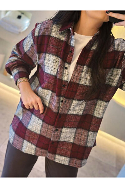 Selin Bordo Krem Ekoseli Oduncu Gömlek