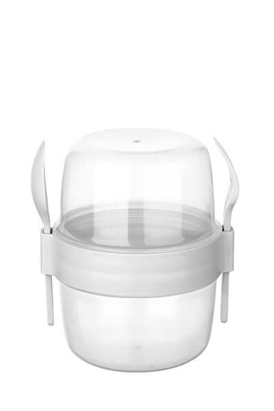 ELDİPA Medium Size 800 ml Diet Nutrition Container Double Compartment with Spoon for Muesli Yogurt Salad Carry Container