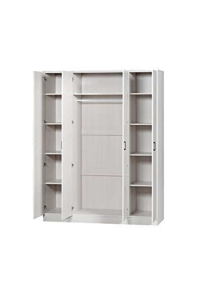 Danube Home Gamorah 4-Door Wardrobe in Washed White - Engineered Wood, 9 Shelves, 2-Year Warranty, 160x55x210cm
