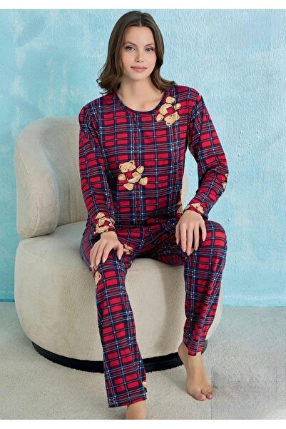 İNKO İÇ GİYİM Zero Collar Patterned Soft Pajama Set