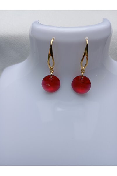 OEM Earrings with Swarovski Scarlet Red 12mm and 18K gold plated flats