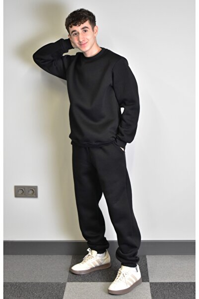 Banadamoda Unisex Relax Fit Cotton 3 Thread Soft Textured Fleece Inside Crew Neck Sweatshirt Set