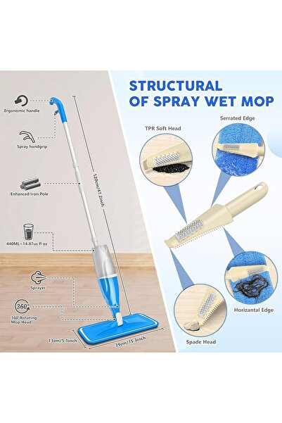 Generic Microfibre Spray Wet Mop with 4 Washable Pads Flat Spray Mop for Hard Floors