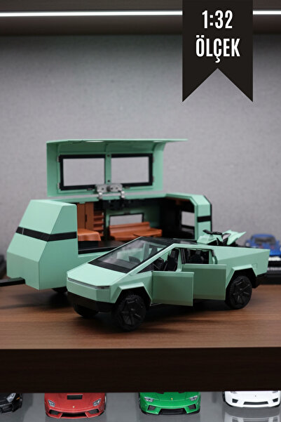 craftivio 1:32 Ölçek Mint Yeşili İnce Detay Işıklı Sesli Karavan ve Motorlu M...