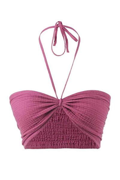 İpekçi Otantik Sırtı Lastikli Crop Top Fuşya