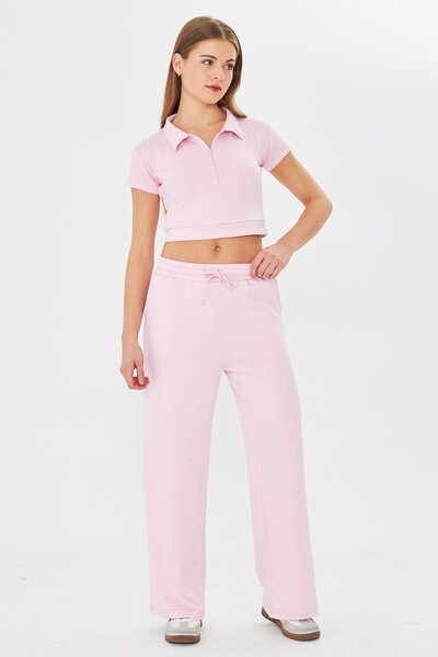 TRENDHİLL Women's Stretchy Modal Fabric Polo Neck T-Shirt Pink 8508-P