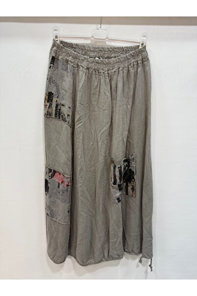 della moor Mink Italian Long Linen Skirt with Elastic Waist