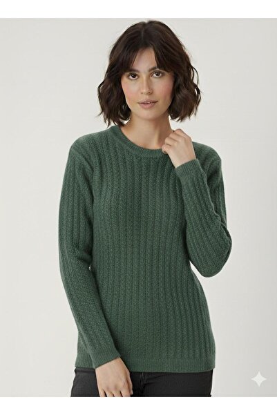 Yakalaa Hair Knitted Model Circular Neck Wool Knitwear Sweater