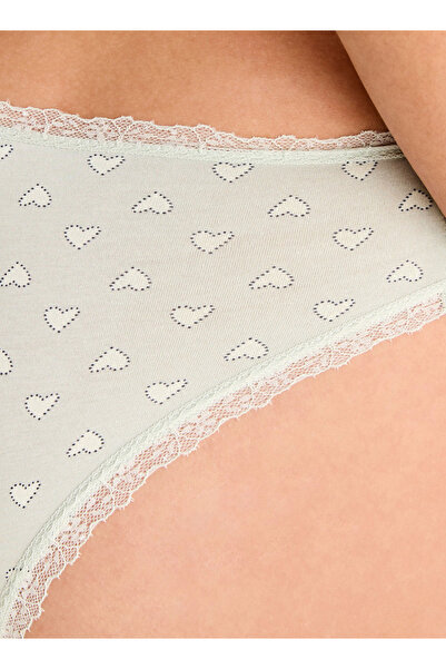 FAV Heart Print Cheekster Briefs with Lace Trim Detail