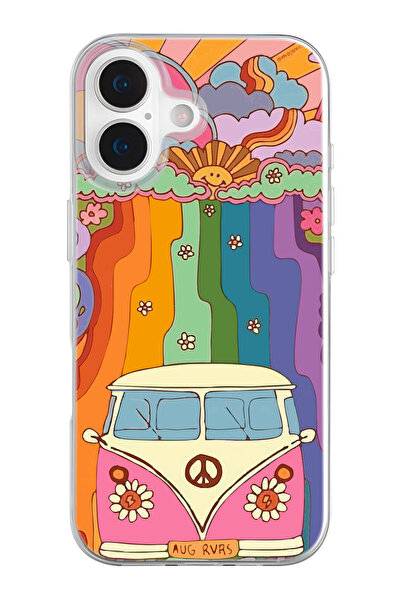 mooodcase iPhone 17 Uyumlu Sevimli Karavan Desenli Şeffaf Silikon Telefon Kılıfı