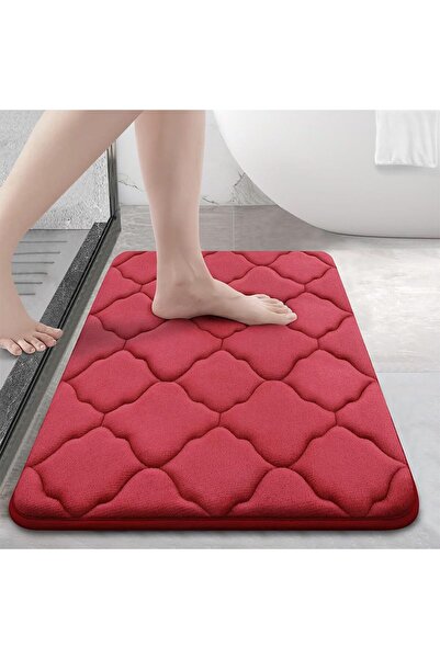 Faria Memory Foam Bath Mat, Absorbent and Quick Drying, Non-Slip Base, Comfortable and Soft, 120x80cm Red