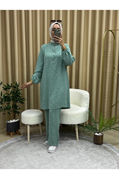 LY LEYO TEKSTİL Patterned Tunic Set Mint Green