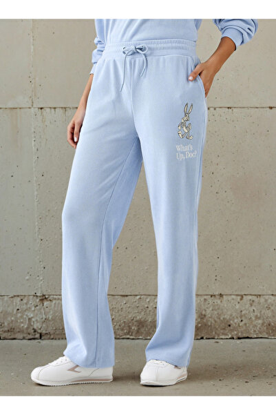 SP Characters Mid-Rise Polyester Blend Wide Leg Pants with Bugs Bunny Print