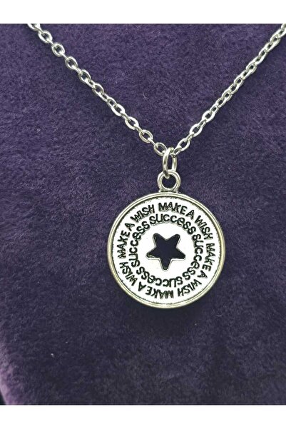 sarıyer silver قلادة فولاذية مزينة بنجمة مع عبارة 'أتمنى لك النجاح' مكتوبة عل...