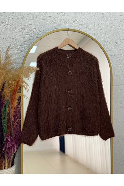 MİHRA STORE Dasia Oyuk Buttoned Bearded Short Cardigan-Zi̇7007 Brown