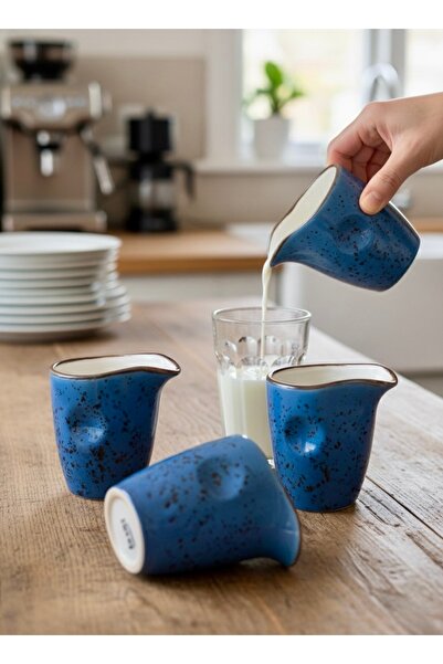 KÜTAHYA HOME Porcelain Milk Jug Set of 3 – Barista Type Coffee Milk Jug Mini Pitcher Blue