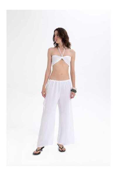 İpekçi Otantik Sırtı Lastikli Crop Top Beyaz