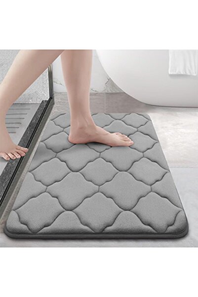 Faria Memory Foam Bath Mat, Absorbent and Quick Drying, Non-Slip Base, Comfortable and Soft, 120x80cm Grey