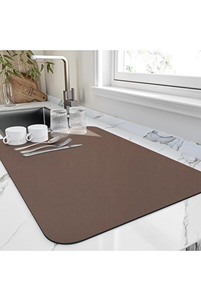 Faria Absorbent Dish Drying Mat, Non-Slip Microfiber Mat, 60x40cm, Kitchen Countertop Protection, Brown