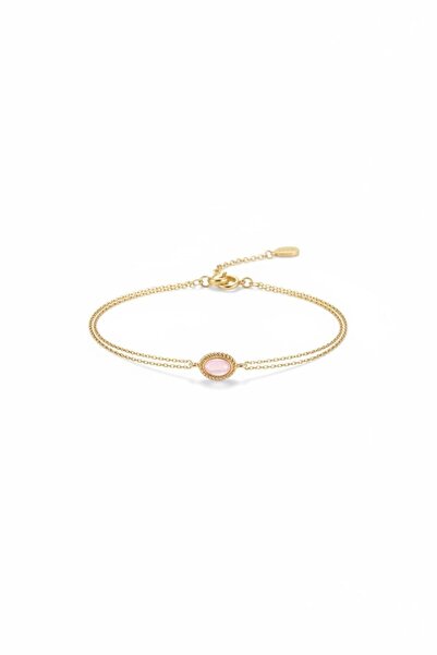 Çgk Çiğdem Gürel Kuyumculuk 14 Ayar Altın Pembe Oval Taşlı İnce Zincir Bilekl...