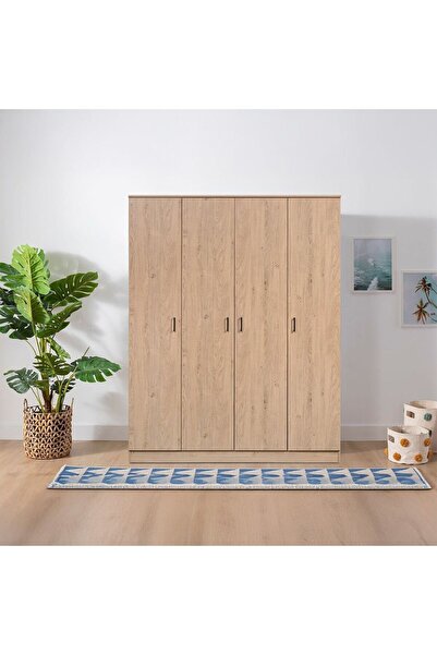 Danube Home Gamorah 4-Door Wardrobe in Oak - Engineered Wood, 9 Shelves, 2-Ye...