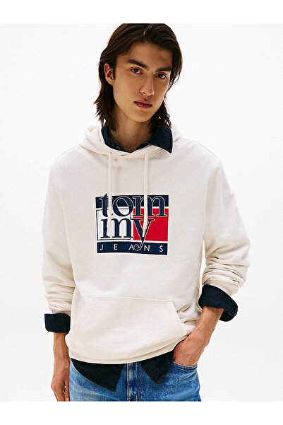 Tommy Hilfiger Men's Brand Logo Hooded Stylish Looking Bbeyazz Sweatshirt Dm0Dm22092 Ybh
