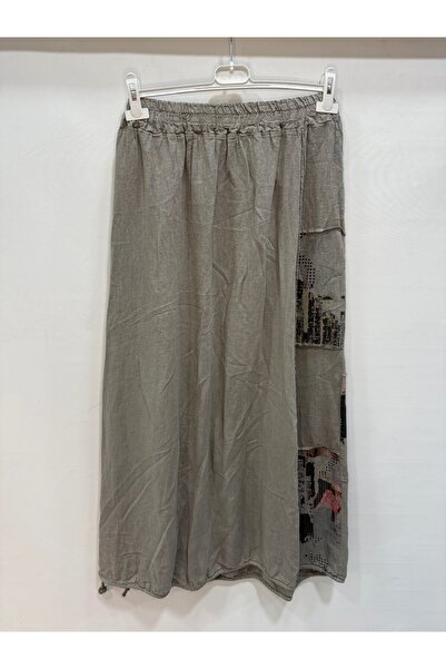 della moor Mink Italian Long Linen Skirt with Elastic Waist