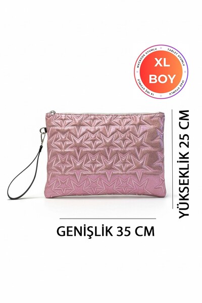BAHELS Star Patterned Pink XL Portfolio Bag Compatible with MacBook and Tablets