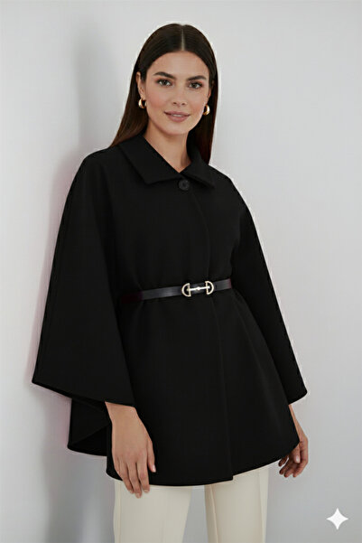 benguen Belted Cashmere Poncho B9170 Black