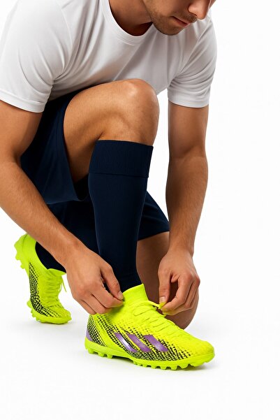 SPORTAÇ Ανδρικά παπούτσια Astroturf – Μοντέλο υφαντό με κάλτσα – Κίτρινο λιλά χρώμα – Αντιολισθητική σόλα – Αθλητικά παπούτσια ποδοσφαίρου