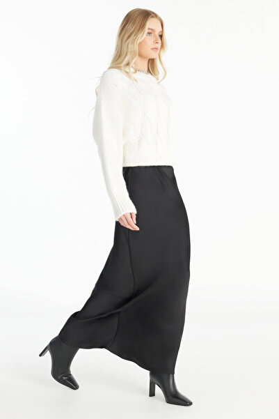 Ted Baker SİYAH SATEN EVAZE UZUN ETEK