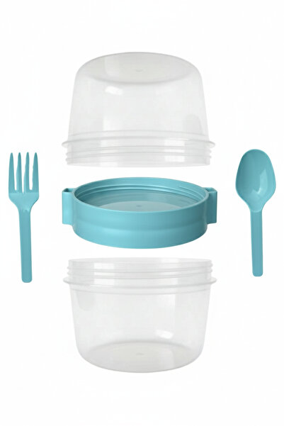 ELDİPA Medium Size 800 ml Diet Nutrition Container Double Compartment with Spoon for Muesli Yogurt Salad Carry Container