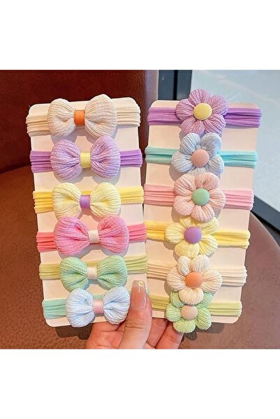 AZONEE 12-piece Flower & Bow Hair Ties Set – Soft Non-Damaging Ponytail Holders for Girls (Toddlers to Te