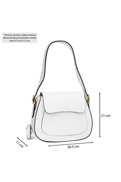 Posete Fagaras Pauline Leather Purse - White, Casual Bag Made of Genuine Leather, Handbag, Bags