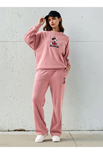 SP Characters بنطال أرجل واسعة من مزيج البوليستر متوسط الارتفاع مع تطريز ميني ماوس