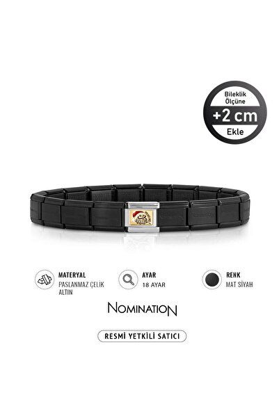 NOMİNATİON Italy Composable 18 Ayar Altın Noel Baba Ve Çelik Bileklik MAT SİYAH