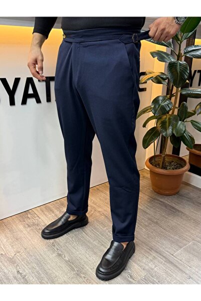 BYATA MENS STYLE Men's Winter Thick Fabric High Waist Double Buckle Italian Pants