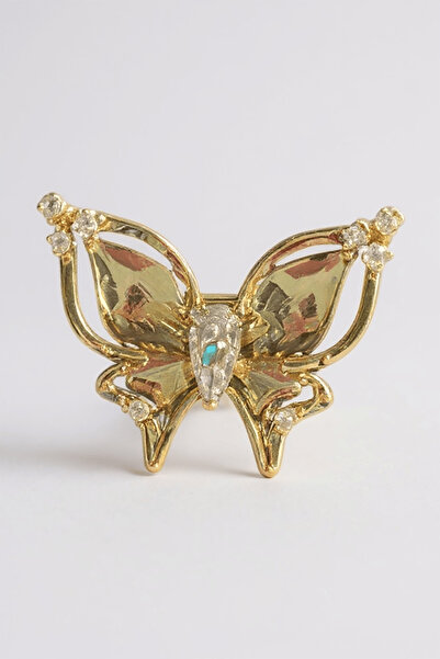 TAKIŞTIR Altın Renk Kelebek Figürlü Taş Detaylı 14K Altın Kaplama TX Ear Cuff...