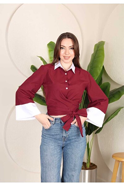 YEK&BİR Women's Spanish Sleeve Tie-Up Shirt with Belted Waist