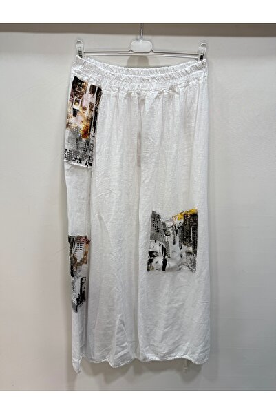 della moor Λευκή ιταλική μακριά λινό φούστα με ελαστική μέση