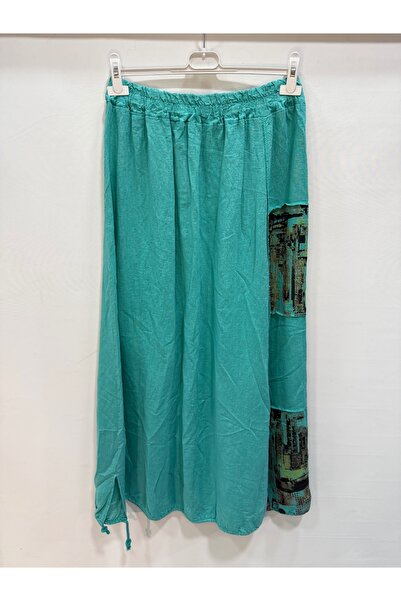 della moor Turquoise Italian Elastic Waist Long Linen Skirt