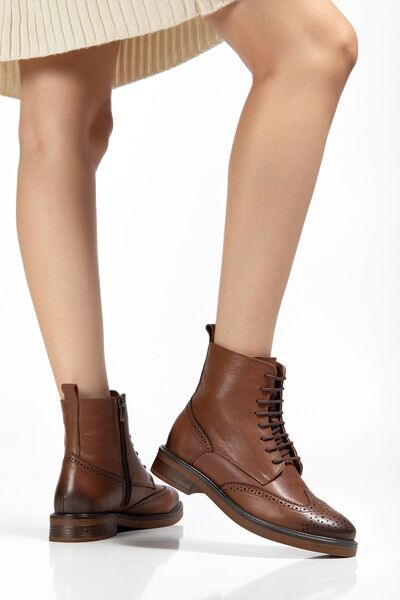 Süperland Γυναικείες μπότες από γνήσιο δέρμα μοντέλο Brogue με φερμουάρ στο πλάι