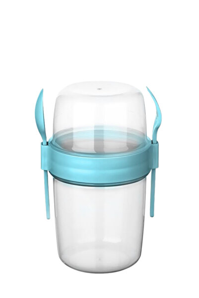 ELDİPA Small Size 650 ml Diet Nutrition Container Double Compartmented with Spoon for Muesli Yogurt Salad Carry Container