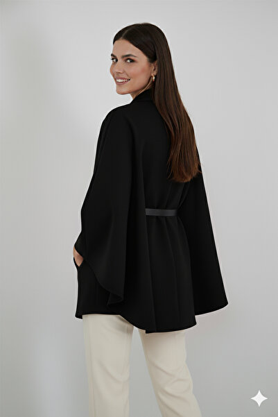 benguen Belted Cashmere Poncho B9170 Black